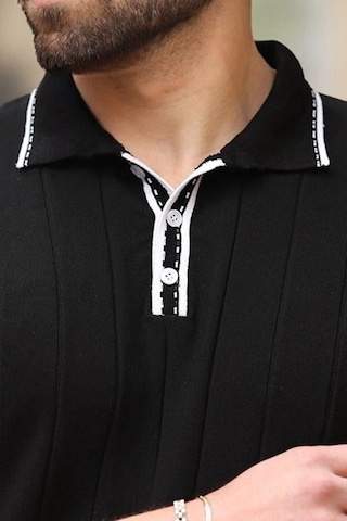 Madmext Siyah Düğmeli Polo Yaka Triko Erkek Tişört E7408 Siyah
