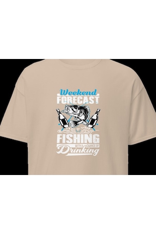 Wildstyle Fresh Fishing Renkli Balık Balıkçılık Deniz Baskılı Unisex Bisiklet Yaka Pamuklu Tişört - Camel
