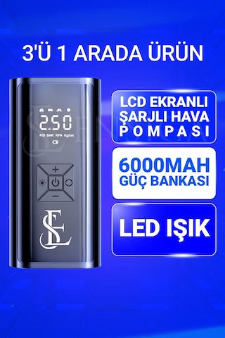 Lcd Ekranlı Şarjlı Hava Pompası 6000mah 150 Psi Kablosuz Led Işık Lastik Otomobil Bisiklet Komprsörü