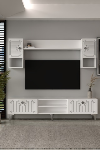 180dhdtür3bg Hera Lazer Desenli Tv Ünitesi Beyaz-gümüş