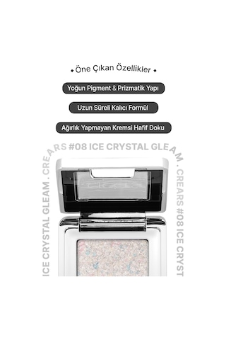 Cre'ars Mücevher Parlaklığında Yoğun Pigmentli Tekli Far Glitter Bomb Eyeshadow 08 Ice Crystal Gleam
