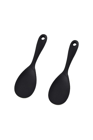 Burcummm 2 Adet Silikon Sert Uçlu Kısa Pilav Kaşığı Siyah