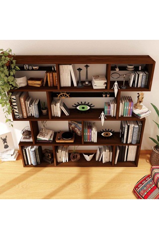 Woodesk Yonca Masif Ağaç Ceviz Renk 200x200 Kitaplık Cpt6007-200