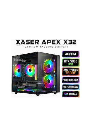 Xaser Apex-X32 R5-7500F 16 GB 1 TB M.2 SSD RTX5060 Free Dos Oem Paket Masaüstü Oyuncu Bilgisayarı Xaser Apex-X32 R5-7500F 16 GB 1 TB M.2 SSD RTX5060 Free Dos Oem Paket Masaüstü Oyuncu Bilgisayarı