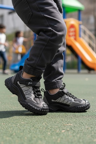Marcokids Gri Cırtlı Kaymaz Hafif Esnek Erkek Çocuk Spor Ayakkabı 22676 F Gri