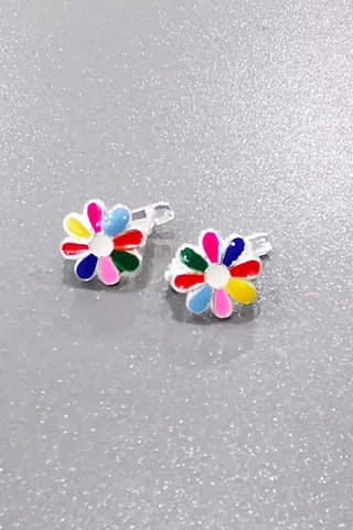 Omar Silver Çocuk Renkli Mineli Klipsli Papatya Gümüş Küpe