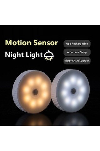 Jms Beyaz Şarj Edilebilir Led Hareket Sensörü Usb Led Gece Lambası Kablosuz Enerji Tasarruflu Beyaz