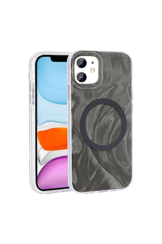 Apple Uyumlu iPhone 11 İle Kılıf Magsafe Şarj Özellikli Fırça Boya Desenli Kapak