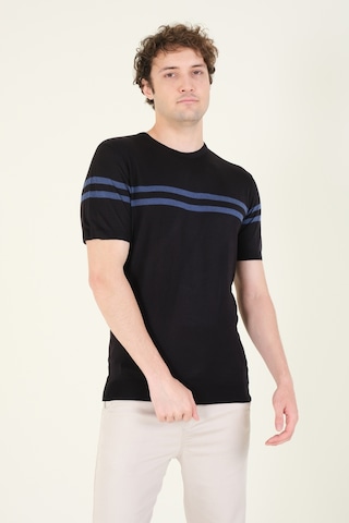 Giyim Dünyası Erkek Sıfır Yaka Çizgili Merserize T-shirt Siyah 001