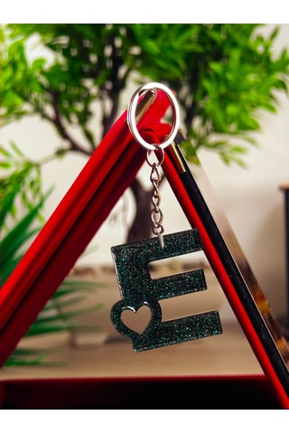 Harfli Anahtarlık Epoksi Kişiye Özel Yapım El Yapımı Harf Anahtarlık Kalp Model Özel Tasarım Hediyelik Ürün Kalp Desenli Simli Anahtarlık Altın - Kırmızı