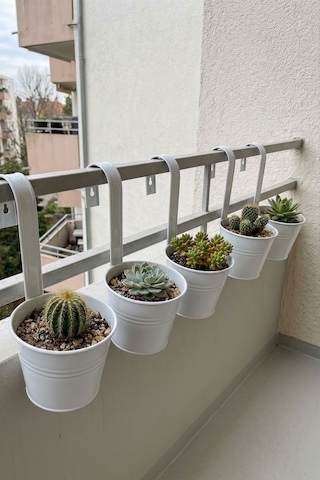 5'li Askılı Çok Amaçlı Dekoratif Galvaniz Saksı Kova Beyaz