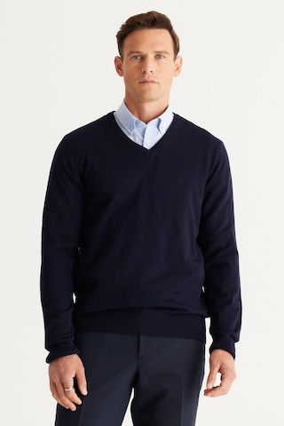 AC&Co / Altınyıldız Classics Erkek Lacivert Standart Fit Normal Kesim V Yaka Triko Kazak 4A4923100002LACL Lacivert