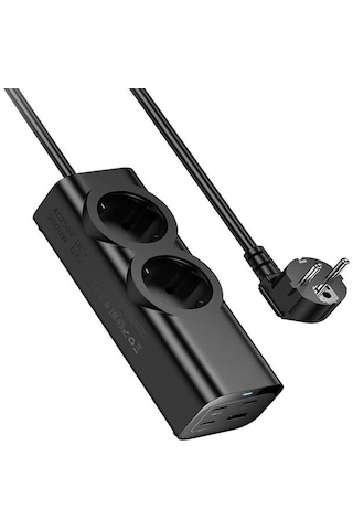 2 Li Akım Korumalı Çoklu Priz 4 Usb Çıkışlı 2200w Hızlı Şarj Destekli Kompakt Tasarım Siyah 1 - 3 M
