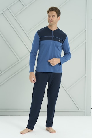 Erkek Interlok Penye Uzun Kol Pijama Takımı 2213 Saks Saks Mavi