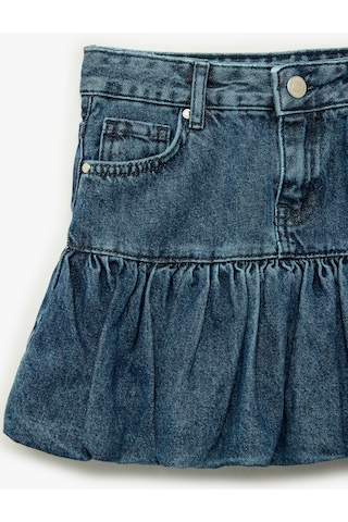 Koton Pamuklu Cepli Balon Form Denim Etek Orta İndigo 7wkg70001ad