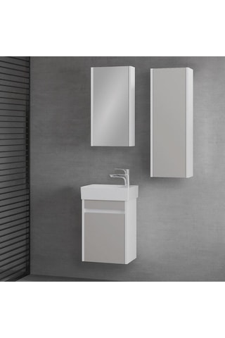 Denko Natalia 40 Cm Mdf Kül Gri Banyo Dolabı Takımı + Boy Dolabı Gri
