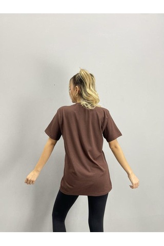 Flood Of Style Kadın Kahverengi Alaska Baskılı Oversize Bisiklet Yaka Tshirt