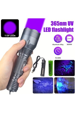 Chuangyinshop Yüksek Güçlü 395nm Siyah Işık 1led Uv Fener Şarj Edilebilir Reçine Kürleme Taş Ve Akrep Arama Altın