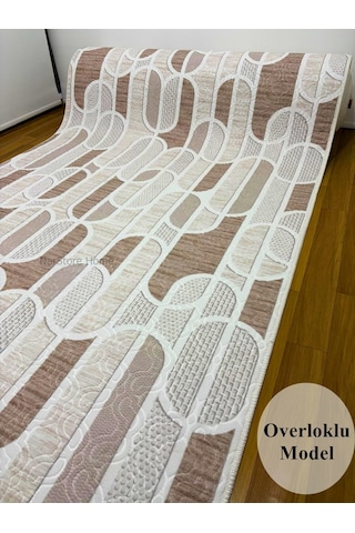 Kaymaz Taban Krem Bej Modern Geometrik Yıkanabilir Koridor Salon Mutfak Yolluk Halı Krem