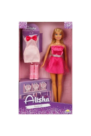 01423 Sun-rst-sıs-mnk- Alisha Gece Elbiseli Bebek Seti 29cm Koyu Pembe