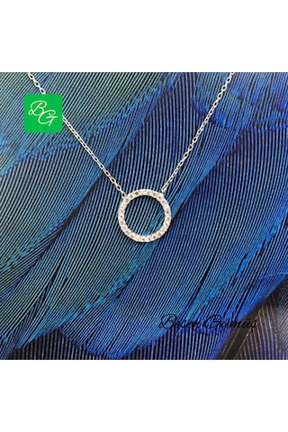 Taşlı Yuvarlak Kolye Rose - Gold - Gümüş