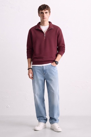 Barrels And Oıl Erkek Yarım Fermuarlı Dik Yaka Sweatshirt - Vişne Vişne