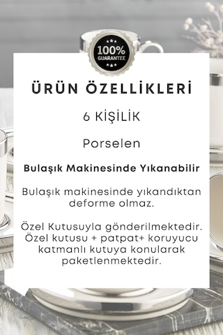 Grimorlife Gümüş Yaldızlı 6 Kişilik Porselen Fincan Seti 12 Parça Türk Kahvesi Takımı Kahve Fincanı 100 Ml Gümüş