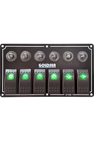 Goldsea Marine Switch Panel 6 Anahtarlı Otomatik Sigortali 12-24V Sigorta Paneli Yeşil Led