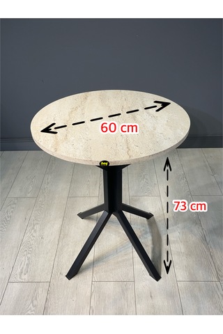 İkra Yuvarlak Traverten Balkon Masası Mutfak Yemek Masası 60 Cm