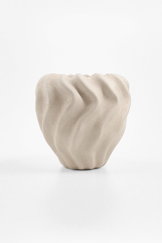 Pluvia Dalgalı Bej Seramik Vazo 15x15 Cm Bej
