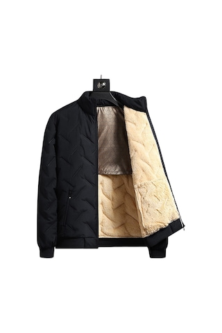 Kışlık Polar Astarlı Erkek Polar Ceket Siyah