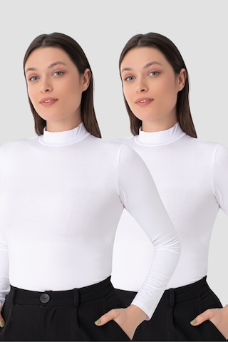 Arma Yıldız Kadın Beyaz Balıkçı Yaka Uzun Kollu Body 2'li Paket Beyaz