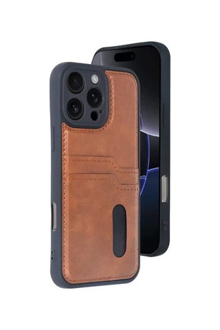 Apple iPhone Uyumlu Uyumlu 16 Pro Kılıf Sara Kartvizitli Deri Kılıf - Taba