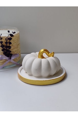 Dekoratif Balkabağı Yuvarlak Sunumluk İle İkili Set, El Yapımı, Ev Dekoru, Obje