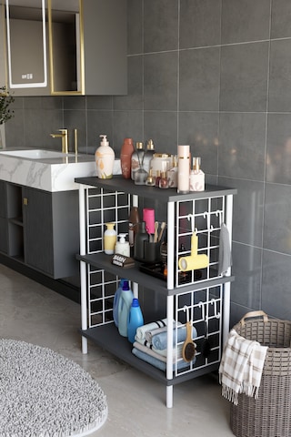 3 Raflı Çevir Tak Beyaz Telli Metal Gövdeli Çok Amaçlı Banyo Rafı Ve Organizer Raf Banyo Dolabı Antrasit