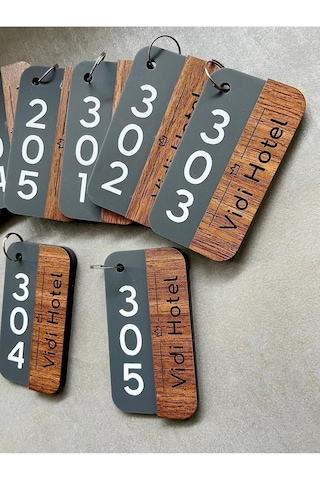10 Adet Kişiselleştirilebilir Anahtarlık, Otel, Pansiyon, Yurt, Butik Otel, Bungalov Otel Kahverengi