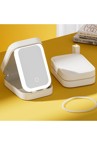 Youtek Taşınabilir Led Aynalı Makyaj Çantası - 3 Renk Aydınlatma Ve Toz Geçirmez Bölmeler Beyaz