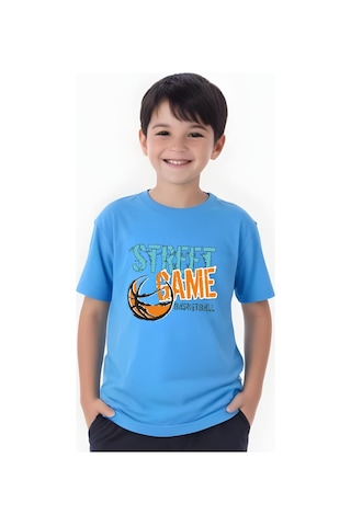 Panios Kids Street Baskılı Erkek Çocuk Yuvarlak Yaka Kısa Kollu T-shirt Mavi
