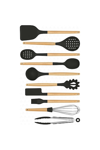 Valletta Matis Standlı 11 Parça Servis Seti Slikon Siyah