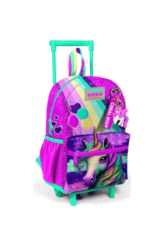 Minik Yuva Çekçekli Sırt Çantası Pembe Su Yeşili Unicorn Desenli İki Bölmeli 24058