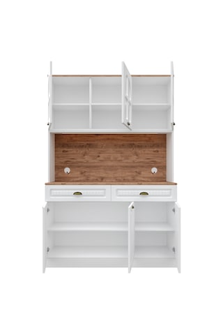 Efes Kahve Köşesi - 140 Cm Mdf Mutfak Dolabı - Led Aydınlatmalı - Atlantik Çam - Beyaz