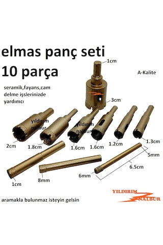 Seramik Delme Elmas Panç Seti 10 Parça Fayans Delme Cam Panç Delik Açma Panç Çelik Elmas