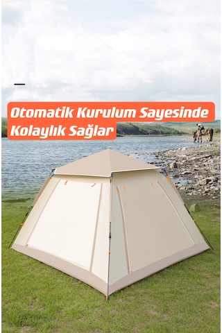 Shufa 4 Tarafı Kare Tenteli Tam Otomatik Kamp Çadırı 240 240 155 Bej