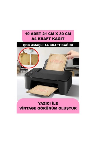 10 Adet A4 Kraft Kağıt 21x30 100 Gr. Yazıcı Uyumlu, Vintage Resim Kağıdı, Çocuk Etkinlik Kağıdı