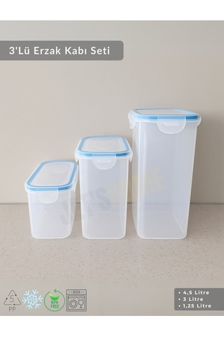 3'lü Erzak Kabı Seti Vakumlu Saklama Kabı Hava Almaz Bakliyat Kabı Bpa Free Şeffaf