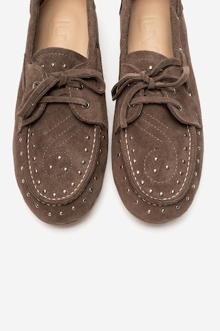 Luvishoes Cuesta Vizon Süet Hakiki Deri Troklu Bağcıklı Kadın Loafer Ayakkabı