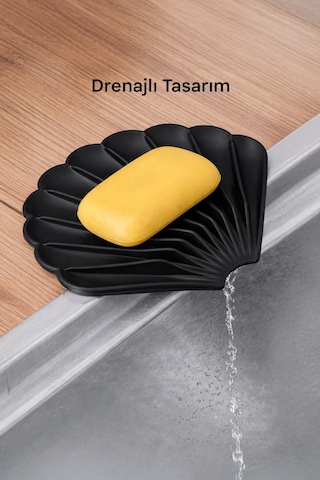 2'li Siyah Silikon Gider Kapağı Ve İstiridye Sabunluk Seti Su Giderli Banyo Mutfak Organizer