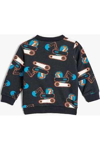 Koton Sweatshirt Vinç Baskılı Bisiklet Yaka Uzun Kollu Şardonlu Lacivert Desenli 4wmb10252tk 4WMB10252TK7D1 Lacivert