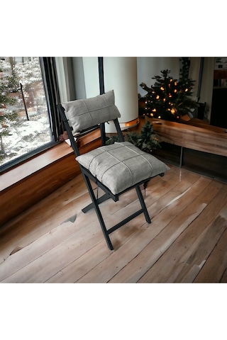 Modern Style Home Bahçe - Balkon, Iç Ve Dış Mekan Katlanır Metal Sandalye 3 Adet Açık Gri