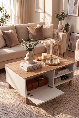 Yurudesign Nord Tv Ünitesi Orta Sehpa Konsol Kitaplık 4'lü Set Ahşap Ayaklı Sepet-beyaz Nd22-sw